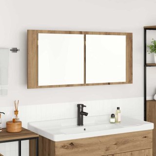 Szafka Lustrzana LED Dąb Rzemieślniczy 100x12x45 cm Drewno i Szkło Lumarko!