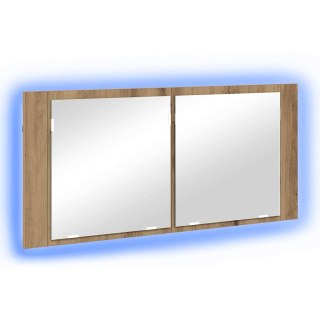 Szafka Lustrzana LED Dąb Rzemieślniczy 100x12x45 cm Drewno i Szkło Lumarko!