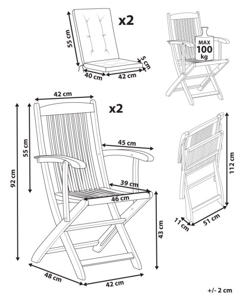 Zestaw 2 krzeseł ogrodowych z poduszkami MAUI PREMIUM Drewno akacjowe Jasnozielony