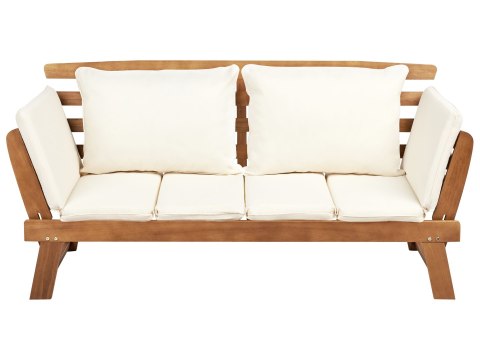 Ławka ogrodowa z poduchą PORTICI 210 cm Drewno eukaliptusowe Jasny brąz/ biały