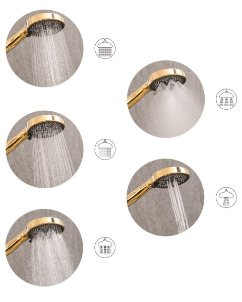 Słuchawka prysznicowa z wężem ICHMA 5 funkcji Złoty