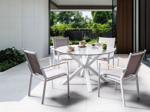 Stół ogrodowy MALETTO 120 cm 120 cm Szkło Biały