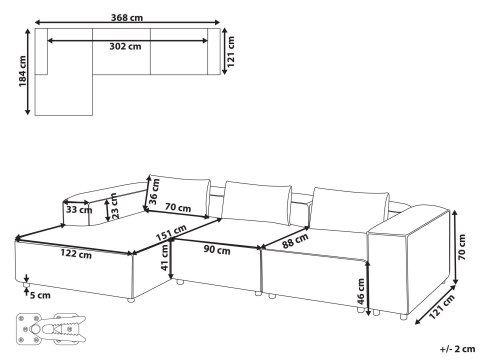 Narożnik modułowy dla 4 osób BRANDE Szary Prawostronny