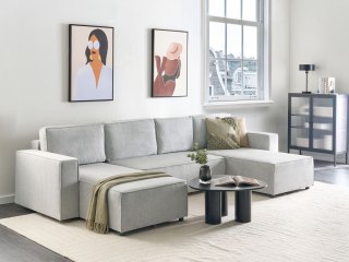 Sofa rozkładana w kształcie U dla 4 osób VATNE Jasnoszary ze schowkiem