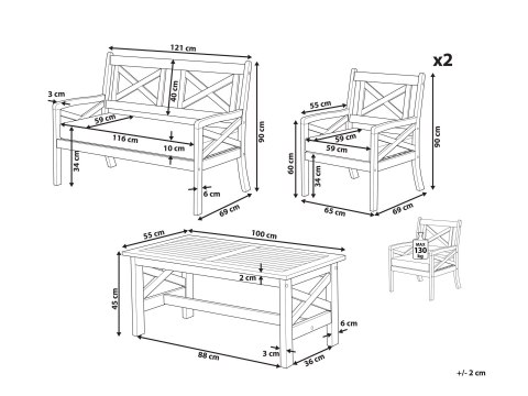 Zestaw ogrodowy ze stolikiem dla 4 osób BALTIC Drewno akacjowe Ciemnoniebieski