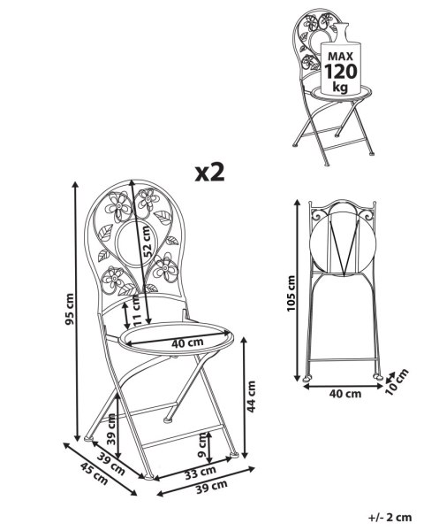 Zestaw 2 krzeseł ogrodowych YAVIZA Składane Metal Jasnobeżowy