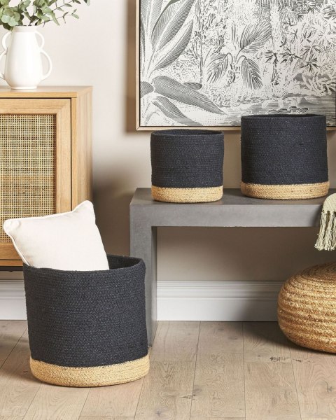 Zestaw 3 koszy BASIMA Bawełna Czarny