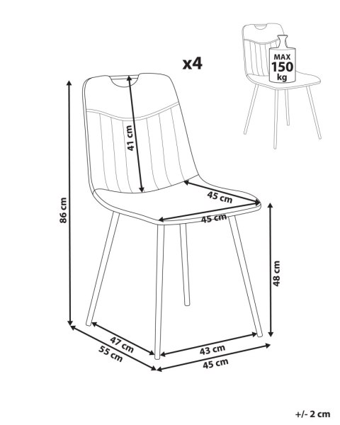 Zestaw 4 krzeseł do jadalni ARGYLE Welur Jasnoszary