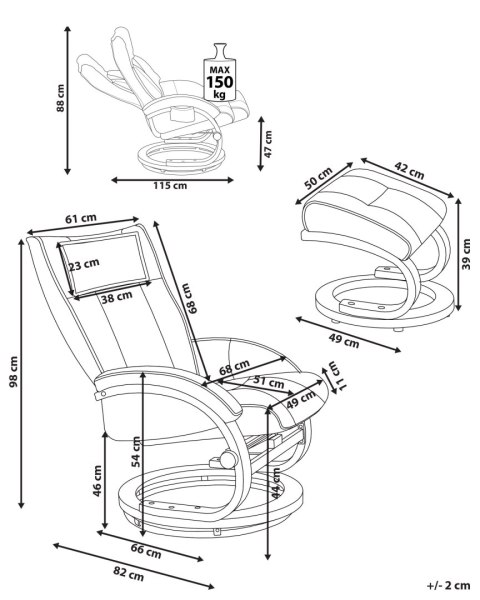Fotel z masażem MAJESTIC Z podnóżkiem Ekoskóra Jasnobrązowy