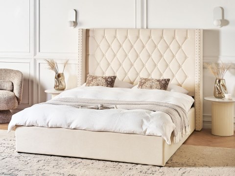 Łóżko z pojemnikiem Welur LUBBON 160 x 200 cm Złamana biel