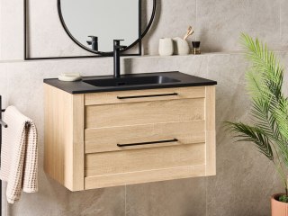 Szafka łazienkowa wisząca z umywalką TARIJA 80 cm 46 cm Jasnobrązowy