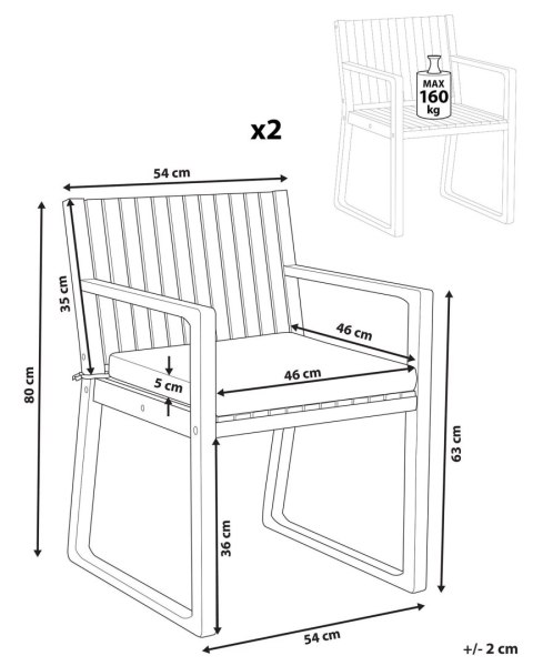 Zestaw 2 krzeseł ogrodowych z poduszkami SASSARI PREMIUM Certyfikowane drewno akacjowe Szary melanż