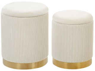 Zestaw 2 pufów ze schowkiem MIRAMAR Welur Biały 35/31 cm 35/31 cm 44/39 cm