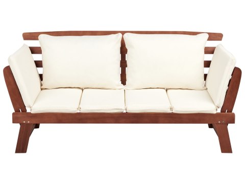 Ławka ogrodowa z poduchą PORTICI 210 cm Drewno eukaliptusowe Ciemny brąz/ biały