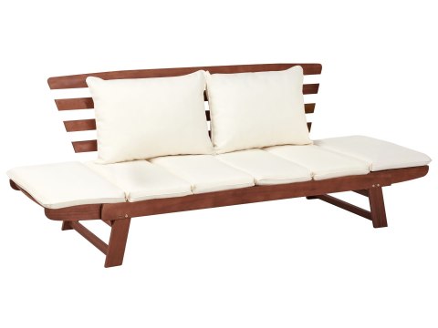 Ławka ogrodowa z poduchą PORTICI 210 cm Drewno eukaliptusowe Ciemny brąz/ biały