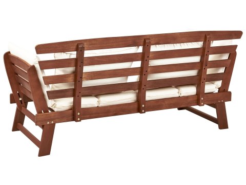 Ławka ogrodowa z poduchą PORTICI 210 cm Drewno eukaliptusowe Ciemny brąz/ biały