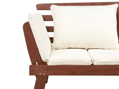 Ławka ogrodowa z poduchą PORTICI 210 cm Drewno eukaliptusowe Ciemny brąz/ biały