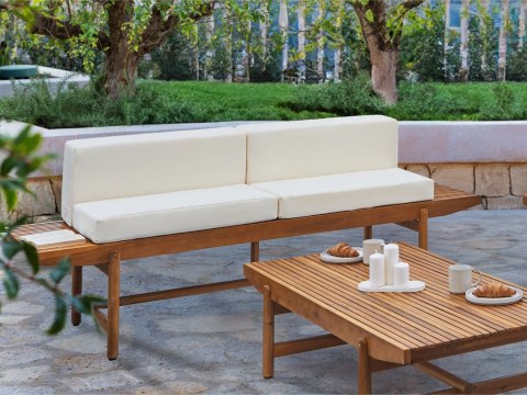 Ławka ogrodowa z poduchą GIAVENO 210 cm Drewno akacjowe Złamana biel