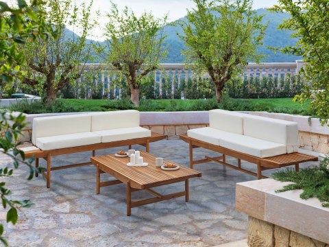 Ławka ogrodowa z poduchą GIAVENO 210 cm Drewno akacjowe Złamana biel