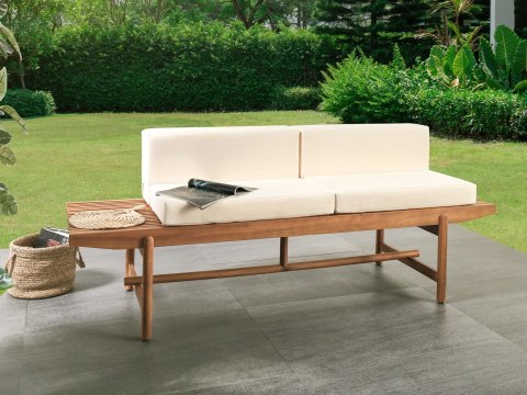 Ławka ogrodowa z poduchą GIAVENO 210 cm Drewno akacjowe Złamana biel