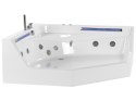 Wanna narożna z hydromasażem LED CACERES 211 x 150 cm Biały