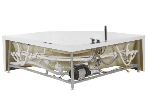 Wanna narożna z hydromasażem LED CACERES 211 x 150 cm Biały