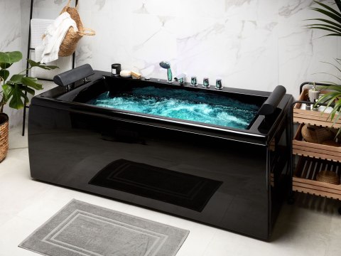 Wanna narożna z hydromasażem LED MONTEGO 172 x 83 cm Czarny