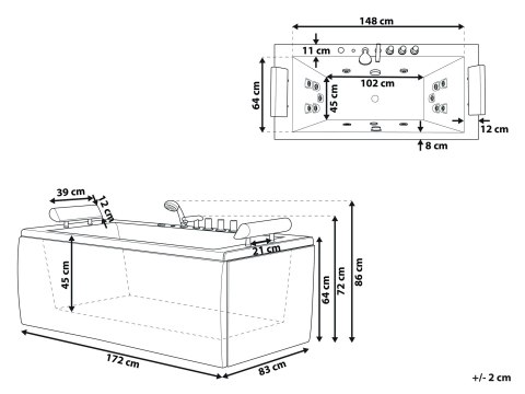 Wanna narożna z hydromasażem LED MONTEGO 172 x 83 cm Czarny