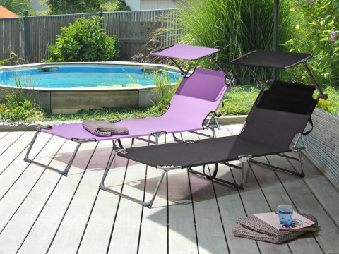 Leżak ogrodowy FOLIGNO Rozkładany Metal Czarny