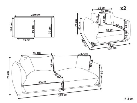 Komplet wypoczynkowy dla 5 osób LUVOS Welur Beżowoszary