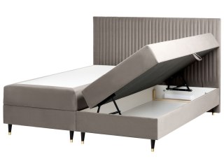 Łóżko kontynentalne z pojemnikiem Welur DAME 180 x 200 cm Beżowoszary