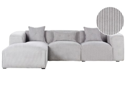 Narożnik dla 3 osób DOLVA Sztruks Jasnoszary Prawostronny