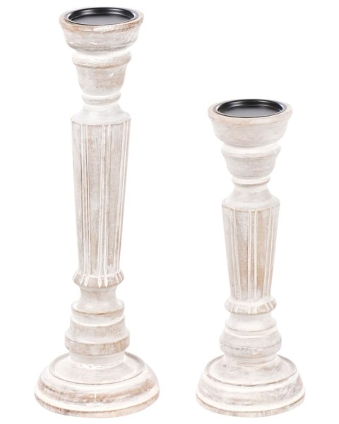 Zestaw 2 świeczników DARWA Drewno mango 30/40 cm Jasnobrązowy