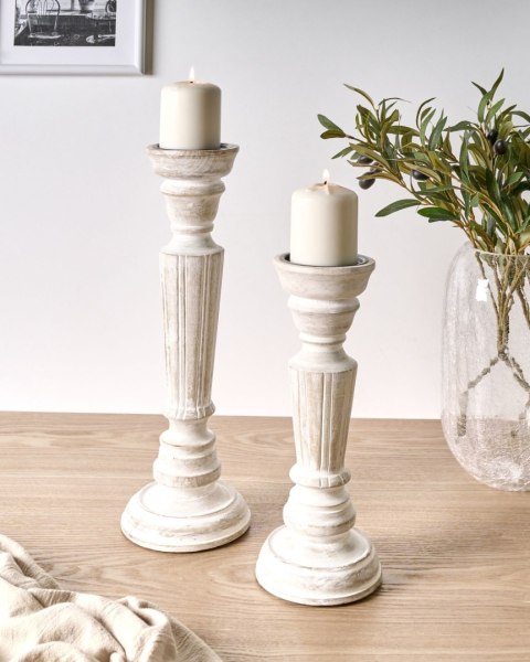 Zestaw 2 świeczników DARWA Drewno mango 30/40 cm Jasnobrązowy