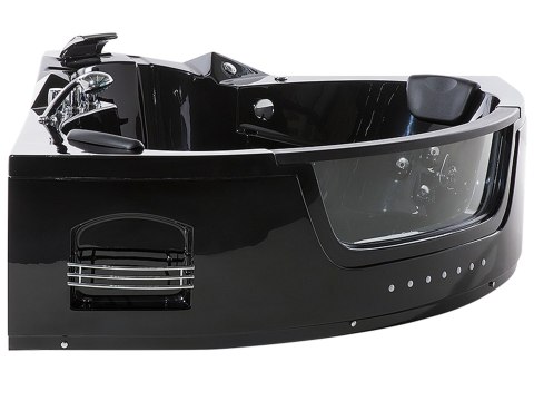 Wanna narożna z hydromasażem LED MARTINICA 214 x 155 cm Czarny