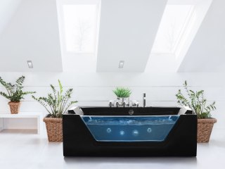 Wanna narożna z hydromasażem LED SAMANA 162 x 76 cm Czarny
