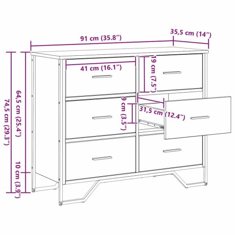 Komoda Dąb rzemieślniczy 91x35.5x74.5 cm Drewno inżynieryjne Lumarko!