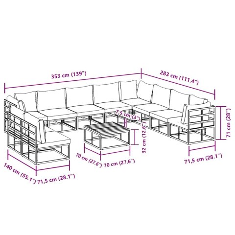 Zestaw Sof na Ogród z poduszką 11 pcs Czarny Aluminium Lumarko!