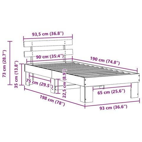 Rama łóżka z wezgłowiem 90x190 cm z litego drewna sosnowego Lumarko!
