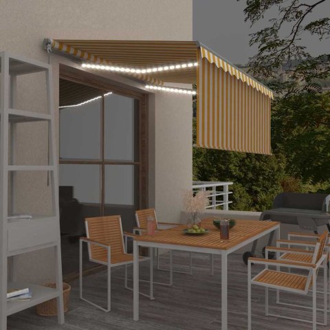 Ręcznie zwijana markiza z zasłoną i LED, 3x2,5 m, żółto-biała