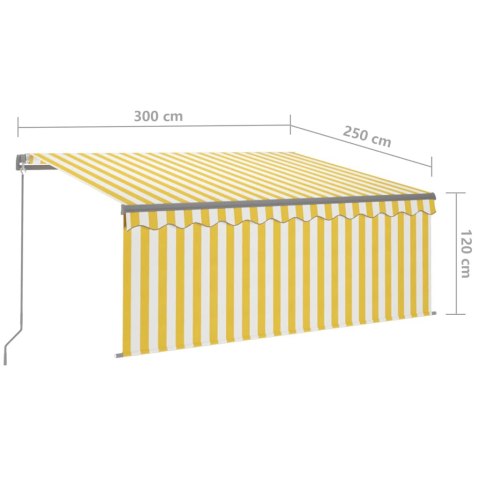 Ręcznie zwijana markiza z zasłoną i LED, 3x2,5 m, żółto-biała