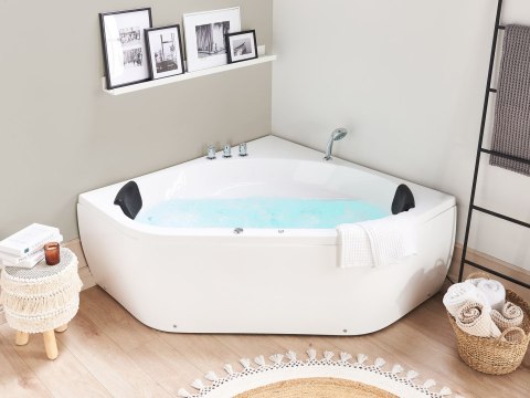 Wanna narożna z hydromasażem LED MEVES 140 x 140 cm Biały