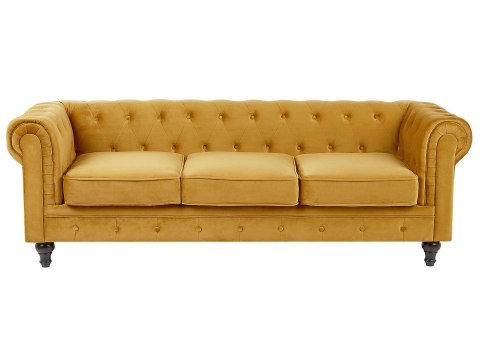 Sofa dla 3 osób CHESTERFIELD Welur Musztardowy