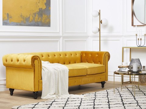 Sofa dla 3 osób CHESTERFIELD Welur Musztardowy