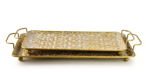 VINTAGE GLOW Komplet 2 tac dekoracyjnych prostokąt 54x26xh2,5/47x22x2,5cm