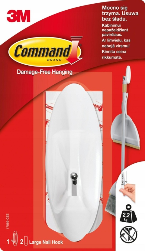 3M Command Hak 1szt Duży Biały Z Metalowym Uchwytem 2,2kg 17069....