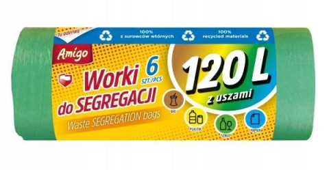 Gosia Amigo Worki Do Segregacji 120l Z Uszami Zielone-Szkło 6szt 7987..