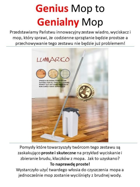 GeniusMop Samoczyszczący Zestaw z Wiadrem + Dwa Wkłady