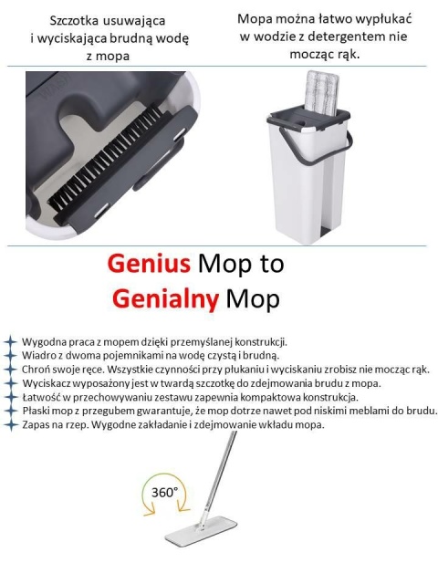 GeniusMop Samoczyszczący Zestaw z Wiadrem + Dwa Wkłady