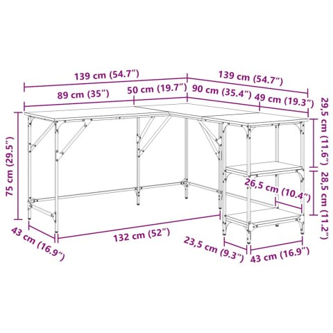 Biurko, brązowy dąb, 139x139x75 cm, materiał drewnopochodny Lumarko!